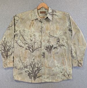 Frontier Legend Vintage Camo Button Down Shirt Men's XL Beige Tan